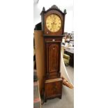 MAHOGANY GRANDFATHER CLOCK WITH GILT PAINTED DIAL SIGNED J & A NcNAB,