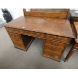 19TH CENTURY MAHOGANY & GILT TWIN PEDESTAL DESK WITH 3 FRIEZE DRAWERS OVER 6 DRAWERS STAMPED MAPLE