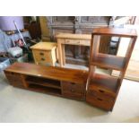 HARDWOOD LOW MEDIA UNIT WITH CENTRALLY SET OPEN SHELVES FLANKED EITHER SIDE BY 2 DRAWERS 156.