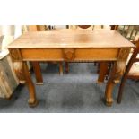 19TH CENTURY OAK SIDE TABLE WITH SINGLE DRAWER TO LEFT SIDE ON DECORATIVE CABRIOLE SUPPORTS,