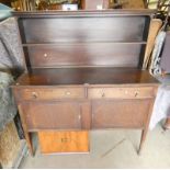 MAHOGANY DRESSER WITH SHELF BACK OVER BASE WITH 2 DRAWERS & 2 PANEL DOORS ON SQUARE TAPERED