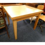 BEECH WOOD DROP LEAF KITCHEN TABLE ON SQUARE SUPPORTS,