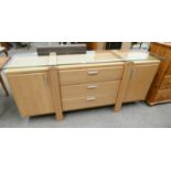 21ST CENTURY OAK SIDEBOARD WITH GLASS TOP & 3 CENTRALLY SET DRAWERS FLANKED EACH SIDE BY 2 PANEL