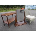 TEAK 2 TIER TROLLEY, MAHOGANY DRESSING TABLE MIRROR,