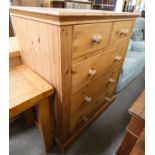 PINE CHEST OF 2 SHORT OVER 3 LONG DRAWERS ON PLINTH BASE,