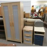 WOOD EFFECT 2 DOOR WARDROBE, 3 DRAWER BEDSIDE CHEST,