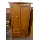 21ST CENTURY OAK WARDROBE WITH 2 PANEL DOORS & 3 DRAWERS