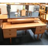 TEAK DRESSING TABLE WITH MIRROR & 4 DRAWERS ON TAPERED SUPPORTS,
