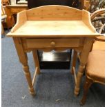 PINE WASHSTAND WITH 3/4 GALLERY TOP & SINGLE DRAWER ON TURNED SUPPORTS,