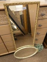 WHITE & GILT RECTANGULAR MIRROR & SMALLER MATCHING MIRROR, ETC.