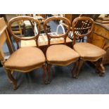 SET OF 3 19TH CENTURY MAHOGANY BALLOON BACK HAND CHAIRS ON CABRIOLE SUPPORTS