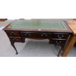 20TH CENTURY MAHOGANY DESK WITH LEATHER INSET TOP & CENTRAL DRAWER FLANKED BY 2 DRAWERS EACH SIDE