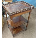 19TH CENTURY MAHOGANY 3-TIER WHAT-NOT WITH GALLERY TOP TURNED SUPPORTS,