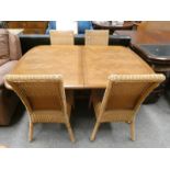 OAK EXTENDING DINING TABLE & SET OF 4 WICKER CHAIRS