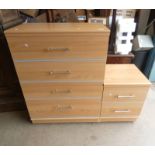 WOOD EFFECT 4 DRAWER CHEST & MATCHING SMALLER CHEST. TALLEST 105 CM TALL X 76.