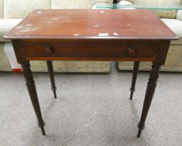 LATE 19TH CENTURY MAHOGANY SIDE TABLE WITH SINGLE DRAWER ON TURNED SUPPORT,