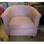 OVERSTUFFED TUB CHAIR Condition Report: The lot is generally in good condition with