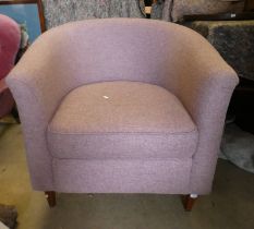OVERSTUFFED TUB CHAIR Condition Report: The lot is generally in good condition with