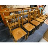 SET OF 12 GOTHIC REVIVAL STYLE MAHOGANY CHURCH CHAIRS ON TURNED SUPPORTS