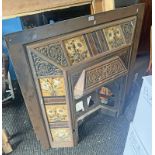 20TH CENTURY CAST IRON FIRE PLACE WITH DECORATIVE FLORAL TILE INSETS MARKED FALKIRK.P.T.164.