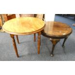 MAHOGANY CIRCULAR TABLE ON QUEEN ANNE SUPPORTS & 1 OTHER ON TURNED SUPPORTS