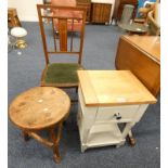 OAK TOPPED PAINTED SINGLE DRAWER BEDSIDE TABLE, ELM CIRCULAR JOINT STOOL,