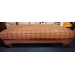 TWEED UPHOLSTERED RECTANGULAR CENTRE STOOL ON TURNED SUPPORTS