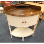 PAINTED MAHOGANY CORNER WASHSTAND WITH 2 PANEL DOORS ON SQUARE SUPPORT,