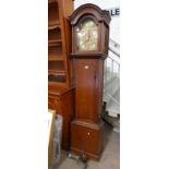 19TH CENTURY OAK GRANDFATHER CLOCK WITH BRASS DIAL SIGNED DAVIO MUOIE,