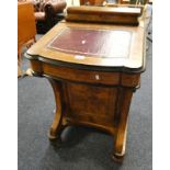 19TH CENTURY INLAID WALNUT DAVENPORT WITH LIFT-UP TOP & WRITING SLOPE OPENING TO FITTED INTERIOR &