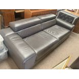 BROWN LEATHER SETTEE & FOOTSTOOL