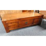 HARDWOOD RECTANGULAR COFFEE TABLE WITH DOUBLE ENDED DRAWER TO SIDES & SINGLE DRAWER EACH END,