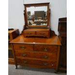LATE 19TH CENTURY WALNUT DRESSING CHEST WITH MIRROR & 2 FRIEZE DRAWERS ON TURNED SUPPORTS.