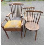 MAHOGANY SPINDLE BACK OPEN ARMCHAIR ON TURNED SUPPORTS,