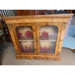 LATE 19TH CENTURY INLAID WALNUT CABINET WITH BRASS ORMOLU MOUNTS & 2 GLAZED PANEL DOORS OPENING TO