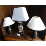 PAIR OF LAURA ASHLEY METAL TABLE LAMPS & ONE OTHER TABLE LAMP WITH MIRRORED PANELS