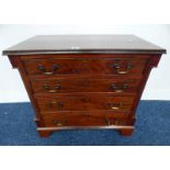 19TH CENTURY MAHOGANY CHEST OF 4 LONG DRAWERS ON BRACKET SUPPORTS.