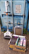 BATAVIA ELECTRIC BRUSH MACHINE, ELECTRIC HEATER, LARGE SELECTION OF WOOD WORKING BOOKS,