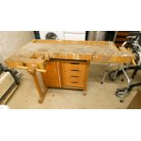 WOODEN WORK BENCH WITH VICE
