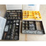 4 CASES WITH VARIOUS SIZED SCREWS, NAILS, BOLTS,