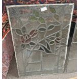 RECTANGULAR LEADED GLASS PANEL WITH COLOURED GLASS INSERTS TO FORM A ROSE. 65.