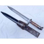 AUSTRIAN EXPORT KNIFE BAYONET WITH 25CM LONG BLADE BY CEWG, WOODEN GRIP,