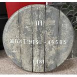 WHISKY BARREL LID MARKED 'MONTROSE ANGUS 1981' Condition Report: reproduction / made