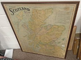 FRAMED SCARBROUGHS MAP OF SCOTLAND SHOWING COUNTIES ALL RAIL ROADS AND STEAMSHIP LINES WITH