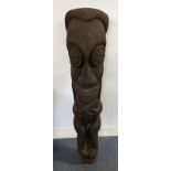VANUATU TREE FERN STATUE OF TAPERING MALE FORM WITH PRONOUNCED EYES TO HEAD,