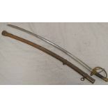 19TH CENTURY GERMAN CAVALRY OFFICERS SWORD WITH 89CM LONG SINGLE EDGED CURVED AND FULLERED STEEL