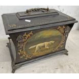 LATE 20TH CENTURY PAINTED WOODEN BOX WITH LIFT UP LID,