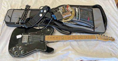 SQUIER BY FENDER TELECASTER CUSTOM 6 STRING ELECTRIC GUITAR WITH ACCESSORIES TO INCLUDE CASE, STAND,