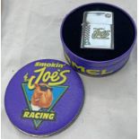 CAMEL SMOKING JOES RACING ZIPPO WITH PRICE TAG STILL ATTACHED IN ITS TIN