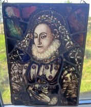 COLOURED LEADED GLASS PANEL OF ELIZABETH THE FIRST 40.